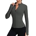 Rapbin Women's Full Zip Workout jackets Runing Slim Fit Athletic Tops With Thumb Holes