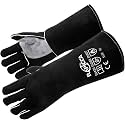 RAPICCA Fireplace Fire Pit Gloves, 662°F Fireproof Leather, 14 in Black