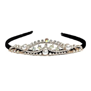golden crown alloy steel hair bands with stones for women girls and kids - gold