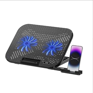 rapoo cf200 laptop cooling pad with dual silent fans  6-level adjustable stand  ergonomic design  built-in phone stand  for laptops up to 14 inches grey  1 year warranty