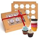 Rarapop 25 Pack Cupcake Boxes Hold 12 Standard Cupcakes, Food Grade Cupcake Holders Bakery Carrier Boxes with Windows and Inserts for Cupcakes, Muffins and Pastries