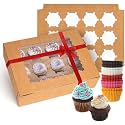 Rarapop 6 Pack Cupcake Boxes Hold 12 Standard Cupcakes, Food Grade Cupcake Holders Bakery Carrier Boxes with Windows and Inserts for Cupcakes, Muffins and Pastries