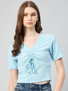 RARE Casual Solid Women Light Blue Top