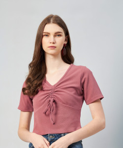 RARE Casual Solid Women Pink Top