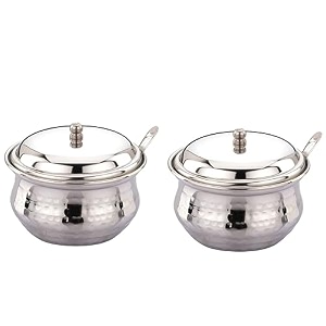 rare pure stainless steel st ghee pot with spoon 280 ml kanha-set of 2silver