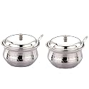 rare Pure Stainless Steel ST Ghee Pot With Spoon 280 Ml (Kanha-Set Of 2),Silver