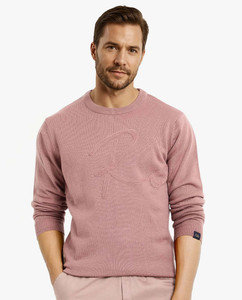 rare rabbit men embroidered round neck pink sweater