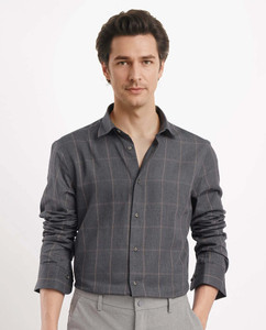 RARE RABBIT Men Checkered Casual Grey Shirt