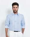 RARE RABBIT Men Checkered Formal Blue Shirt
