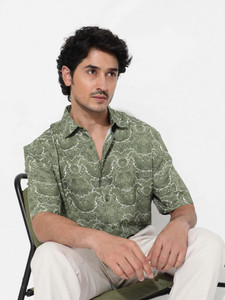 RARE RABBIT Men Printed Casual Green Shirt