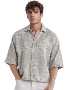 RARE RABBIT Men Printed Casual Grey Shirt