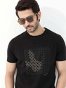 RARE RABBIT Printed Men Round Neck Black
