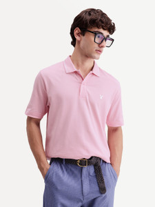 RARE RABBIT Solid Men Polo Neck Pink
