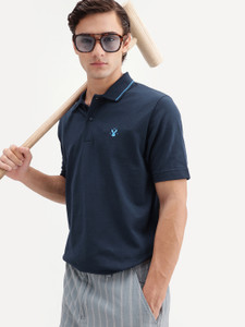 RARE RABBIT Solid Men Polo Neck Navy