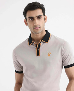 RARE RABBIT Solid Men Polo Neck Beige