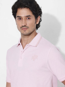 RARE RABBIT Solid Men Polo Neck Pink