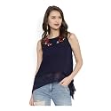 RARE Women Navy Solid Styled Back Top
