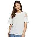 RARE Women Blue Solid Cold Shoulder Top