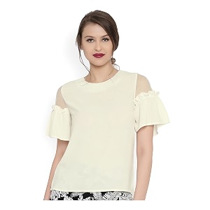 RARE Women Blue Solid Cold Shoulder Top