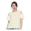 RARE Women Blue Solid Cold Shoulder Top