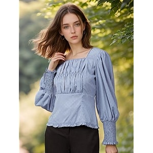 Rare Women Casual Blue Colour Square Neck