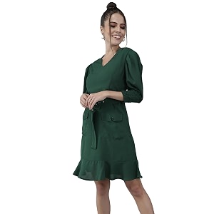 RARE Women Casual Green Colour Knee Length