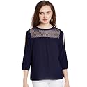 RARE Women Navy Blue Solid Top