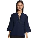RARE Women Navy Blue Solid Top