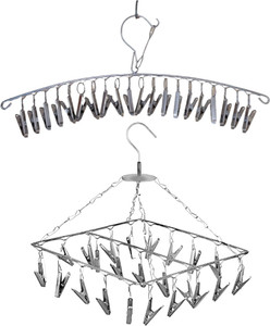 rare-zone  25 clips20 clips combo stainless steel hanger cloth drying standhanger with stainless steel cloth clips steel pack of 2