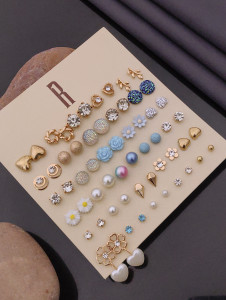 rare1studio jewellery for women  girls multicolor pearl  ad studs combo of 30 quirky pairs brass stud earring