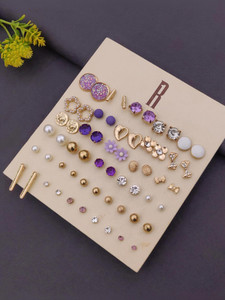 rare1studio jewellery for women  girls multicolor pearl  ad studs combo of 30 quirky pairs brass stud earring