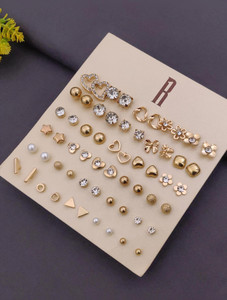 rare1studio jewellery for women  girls multicolor pearl  ad studs combo of 30 quirky pairs brass stud earring