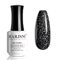 RARJSM Black Glitter Gel Nail Polish Chunky Iridescent Rainbow Sparkle Laser Holographic Small Flakes Shimmer Diamond Gel Polish Single Bottle Soak off UV LED Cured for Home Salon Manicure 15ML