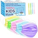 Rasav Colorful Kids Face Masks,100 PCS 3-Ply,4 Extenders for Boys Girls