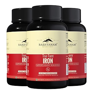 rasayanam iron supplement for women amp men  ferrous bisglycinate with 4x absorption  vitamin c amp b-complex  easy digestion boosts hemoglobin amp energy pack of 3 180 tablets