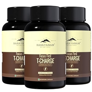 rasayanam t-charge capsules 500mg  t - levels supplement for men with shilajit ashwagandha amp safed musli  for muscle growth energy strength stamina amp performance - 180 capsules pack of 3