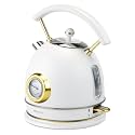 Rasonic Retro Electric Kettle Stainless Steel, 1.8L Tea Water Boiler, 1500W Fast Quiet Boil, Temperature Gauge, Auto Shut-Off, Boil-Dry Protection, White Champagne Gold