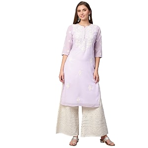 RATAN Georgette Straight Lucknowi Chikankari Ethinic Wear