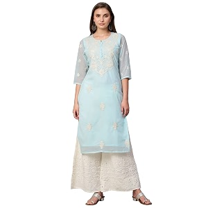 RATAN Georgette Straight Lucknowi Chikankari Ethinic Wear