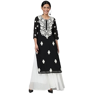 RATAN Georgette Straight Lucknowi Chikankari Ethinic Wear