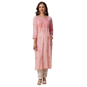 RATAN Rayon Straight Lucknowi Chikankari Ethnic Wear