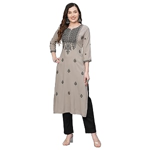 RATAN Rayon Straight Lucknowi Chikankari Ethnic Wear