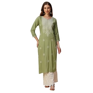 RATAN Rayon Straight Lucknowi Chikankari Ethnic Wear