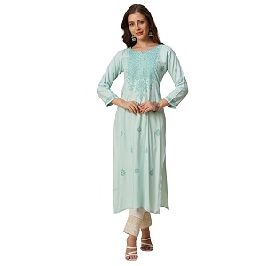 RATAN Rayon Straight Lucknowi Chikankari Ethnic Wear