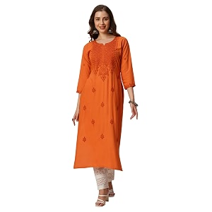 RATAN Rayon Straight Lucknowi Chikankari Ethnic Wear
