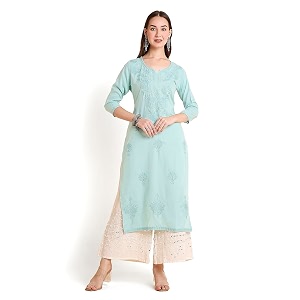 RATAN Rayon Straight Lucknowi Chikankari Ethnic Wear