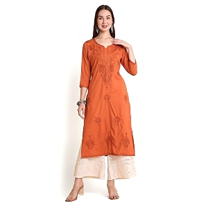 RATAN Rayon Straight Lucknowi Chikankari Ethnic Wear