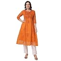 RATAN Women39s Muga Cotton Flared Lucknowi Chikankari