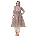 RATAN Women39s Muga Cotton Flared Lucknowi Chikankari