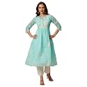 RATAN Women39s Muga Cotton Flared Lucknowi Chikankari